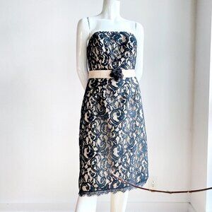 NWT  Marfil Black Lace Strapless Knee Lenght Cocktail Dress 6